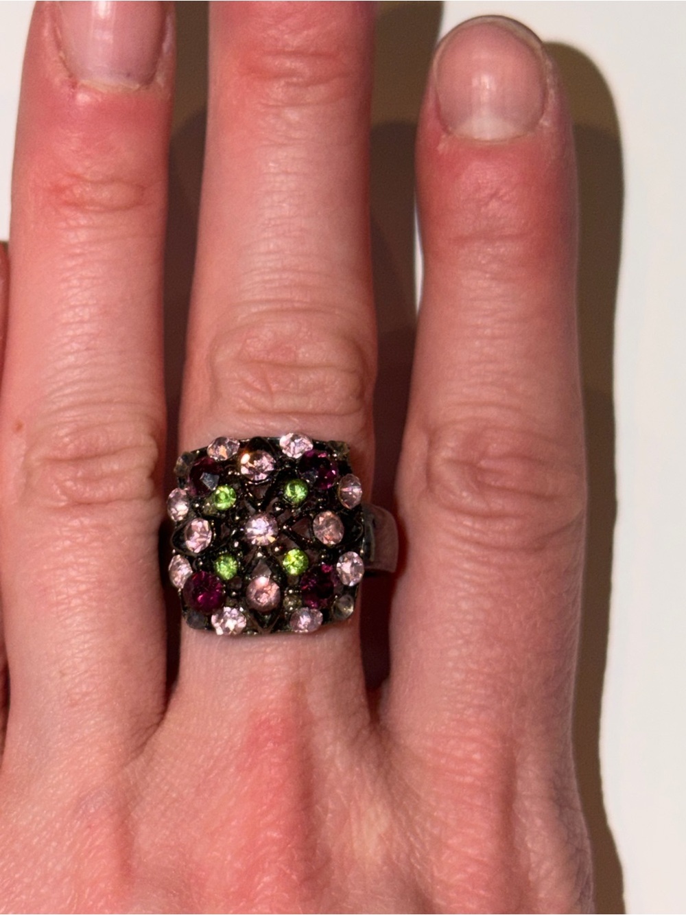 Multicolor Gemstone Cluster Ring Dark Metal Jewelry statement gifts square big